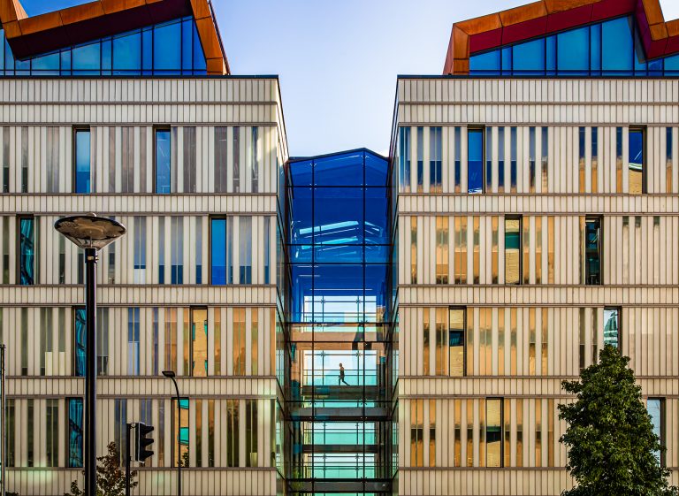 Modern, office, building, glass façades, sheffield hallam, glass walkway, bridge, bridge between the buildings