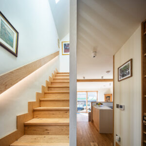 stairway, wooden floor, wood stairway, spit images, sliding doors, kitchen, bright interior, modern